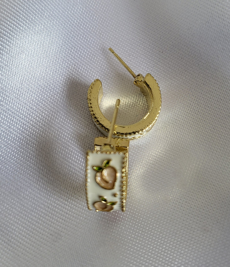 Peach engraved mini golden hoop earrings