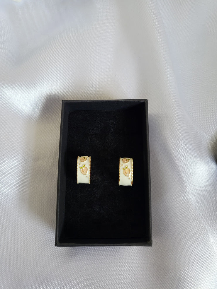 Peach engraved mini golden hoop earrings