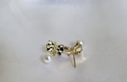 Black and gold bow pearl earrings