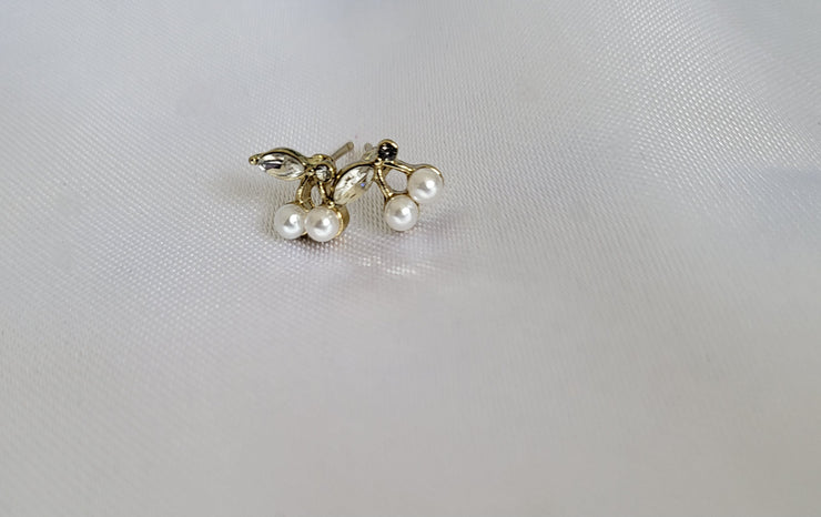 Golden pearl cherry earrings