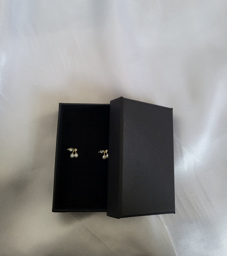 Golden pearl cherry earrings