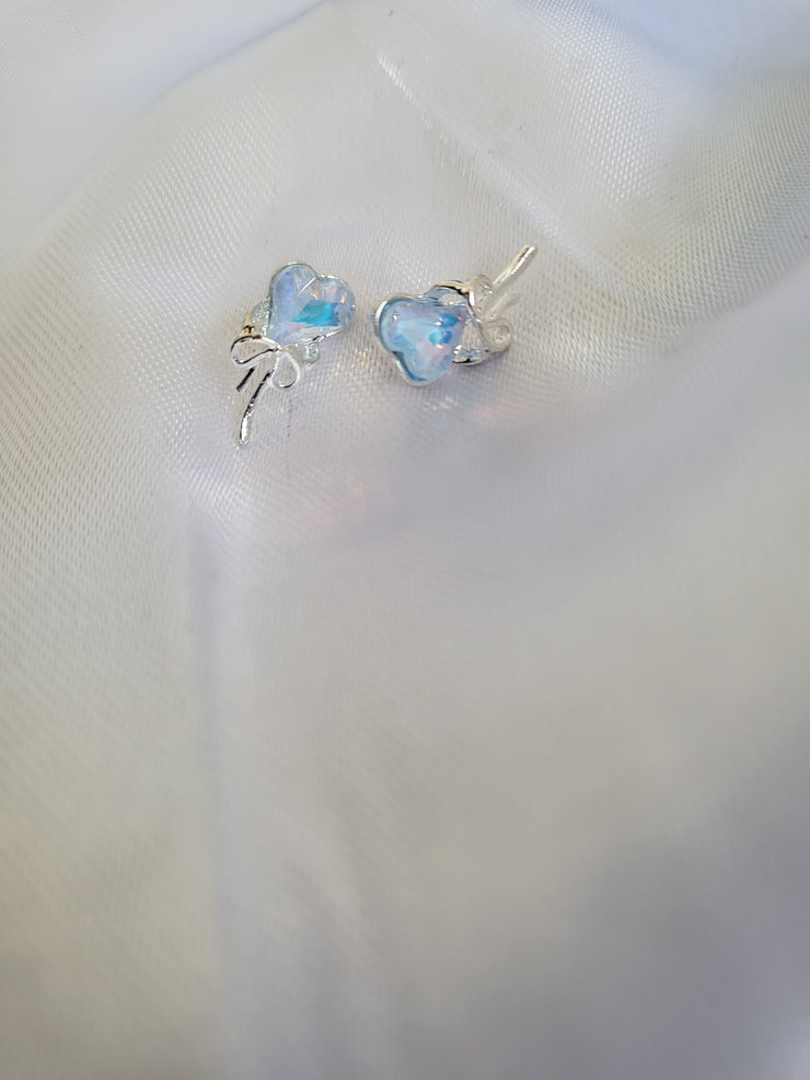 Blue heart bow earrings