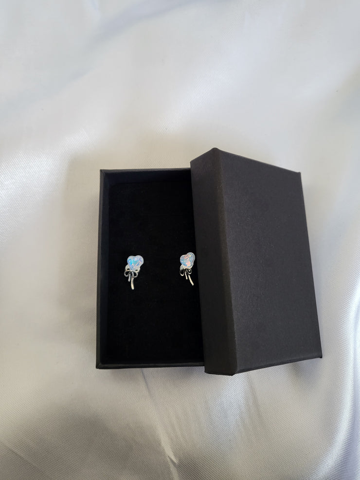 Blue heart bow earrings