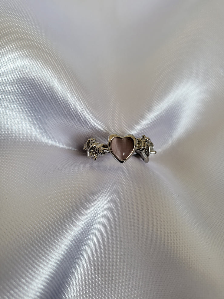 Pink and silver heart ring