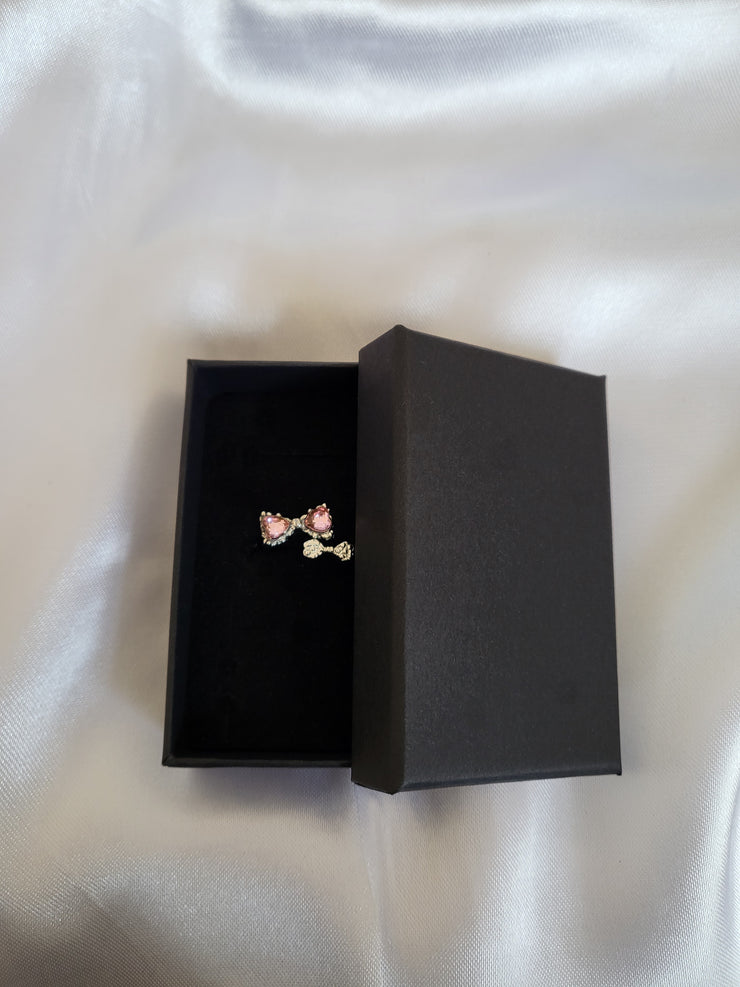 Double bow rhinestone ring