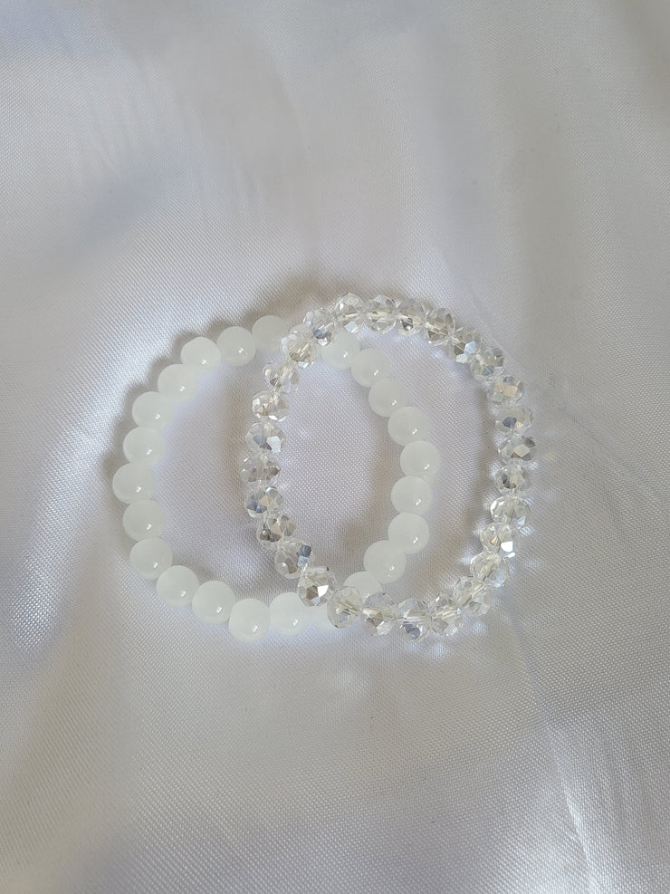 White glass beaded bracelets