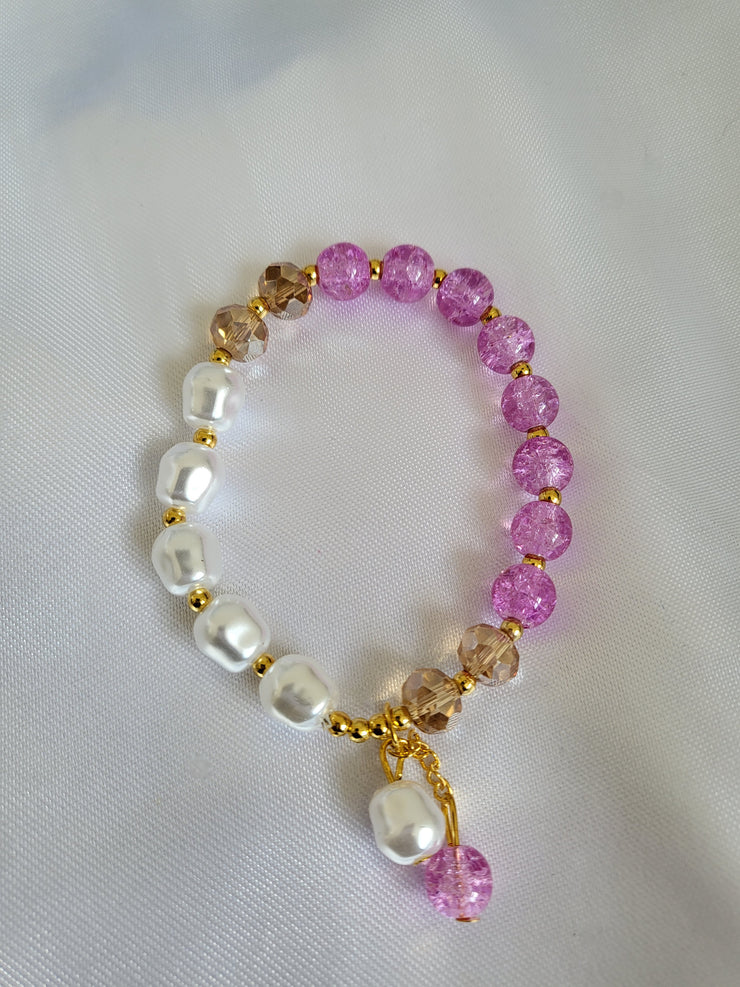 Purple pearl beaded bracelet