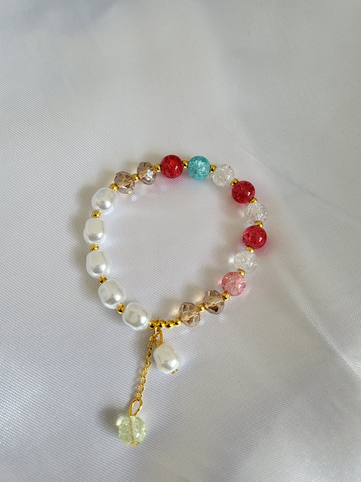 Multi-coloured pearl beaded bracelet